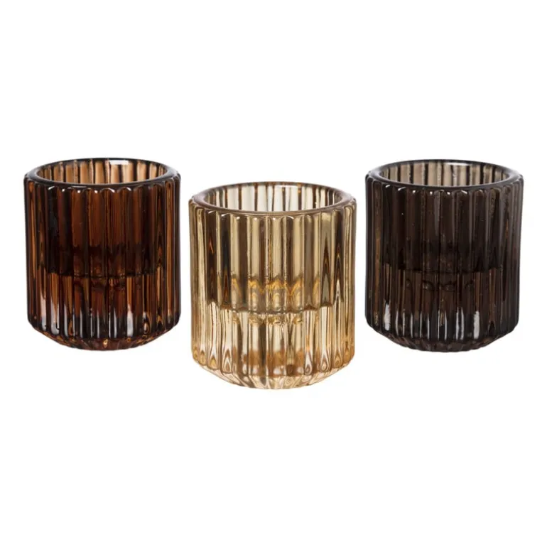 Diner/theelichthouder - donkerbruin - ø5.5x6 cm