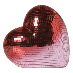 Disco hart ornament - roze - 18.5x10x17.6 cm