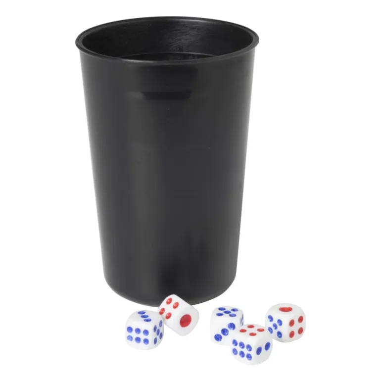 Dobbelstenen met beker - set van 6