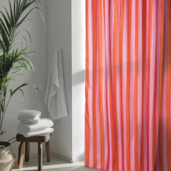 Douchegordijn gestreept - roze/oranje - 180x200 cm