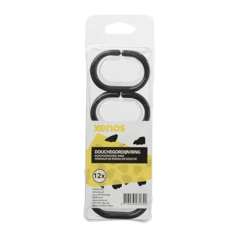 Douchegordijn ringen - zwart - set van 12