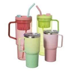 Drinkbeker met rietje Titan - roze - 1 liter