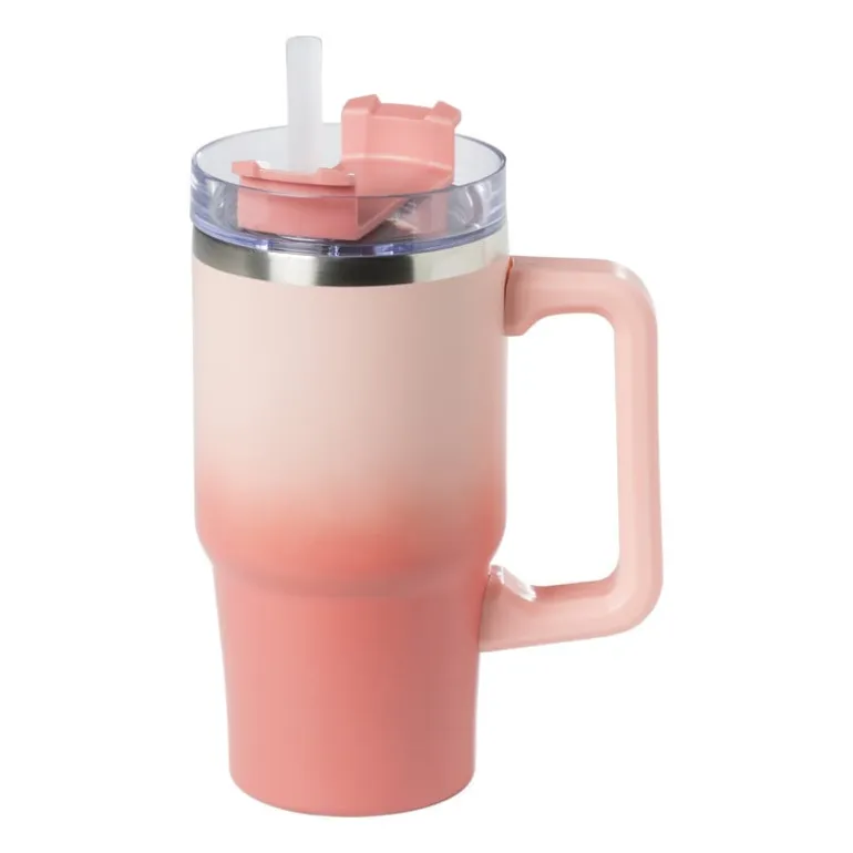 Drinkbeker thermo met draaideksel - roze - 600 ml