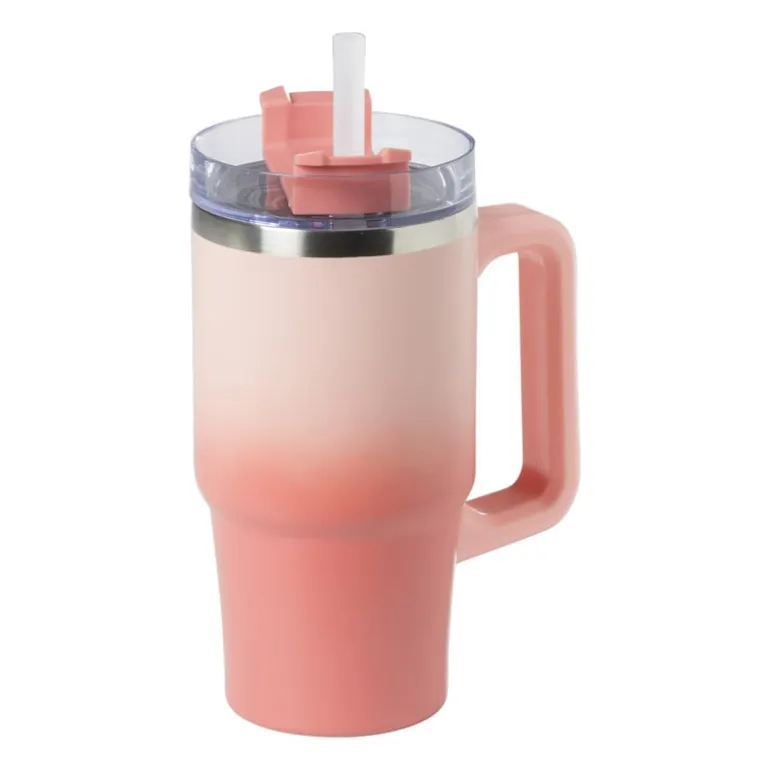 Drinkbeker thermo met draaideksel - roze - 600 ml
