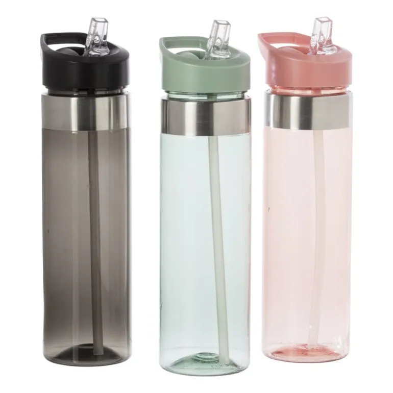 Drinkfles met rietje - zwart - 500 ml