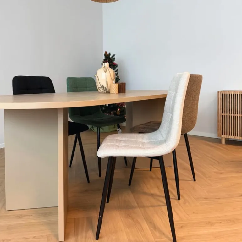 Eetkamerstoel chenille - beige - 90x53.5x44.5 cm