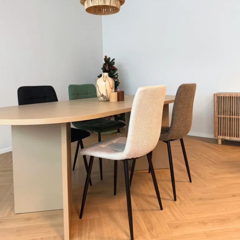 Eetkamerstoel chenille - beige - 90x53.5x44.5 cm