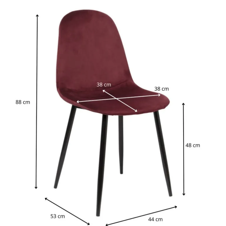 Eetkamerstoel Ivy velvet - rood - 88x44x53 cm