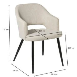 Eetkamerstoel Leonardo met armleuning - beige - 81x62.5x56 cm