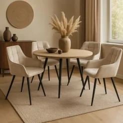 Eetkamerstoel velvet met armleuning - beige - 87x56.5x43 cm