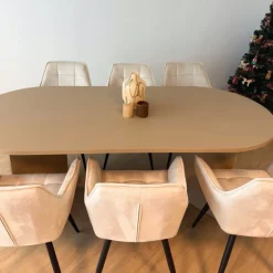 Eetkamerstoel velvet met armleuning - beige - 87x56.5x43 cm