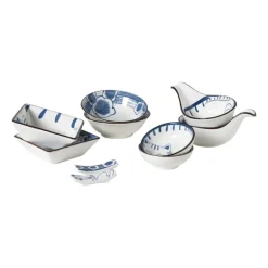 Eetstokjeshouder Mico kat - blauw/wit - 1.5x6x1.2 cm