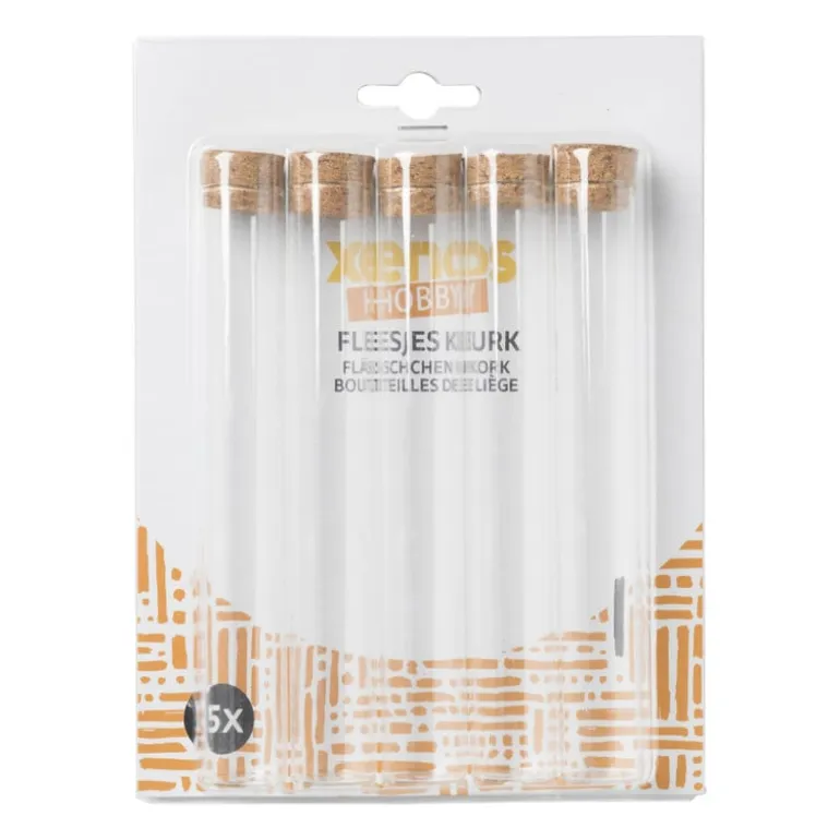 Flesjes met kurk - set van 5 - 15 cm