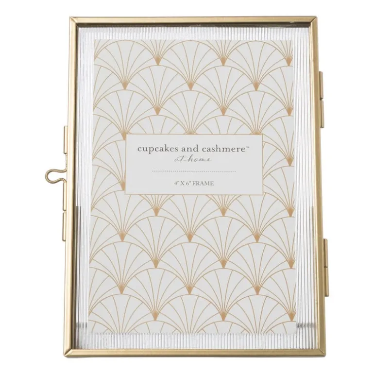 Fotolijst geribbeld glas - 18x13x6 cm - goudkleurig