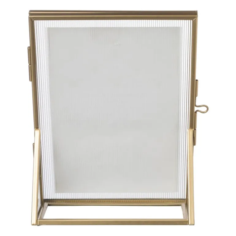 Fotolijst geribbeld glas - 18x13x6 cm - goudkleurig
