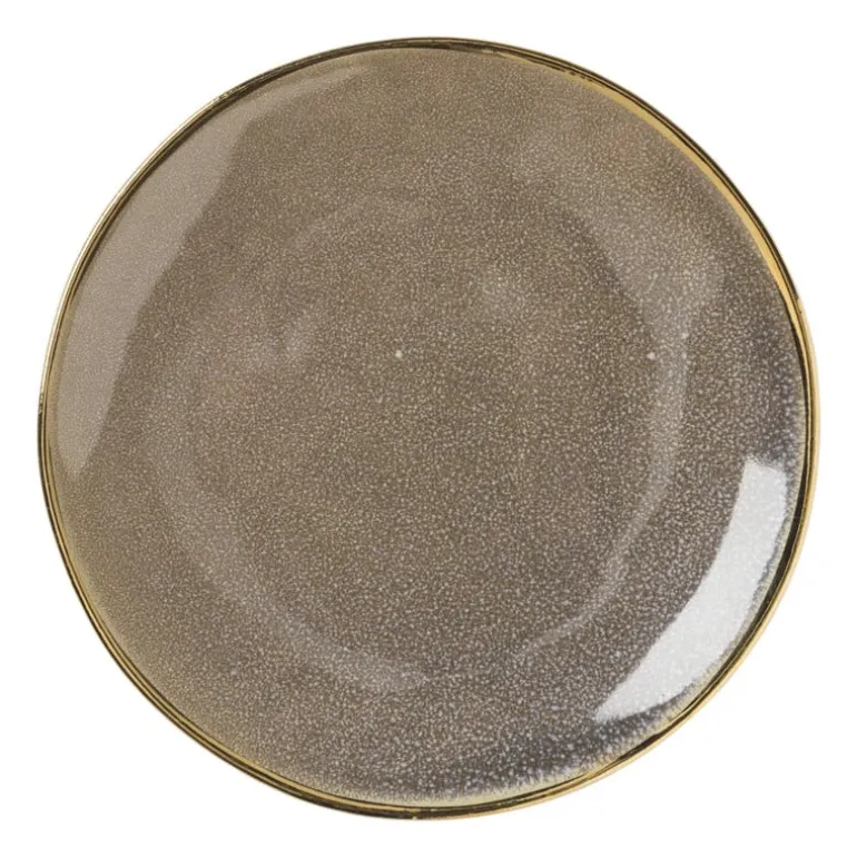 Gebaksbordje met gouden rand - grijs - ø15 cm