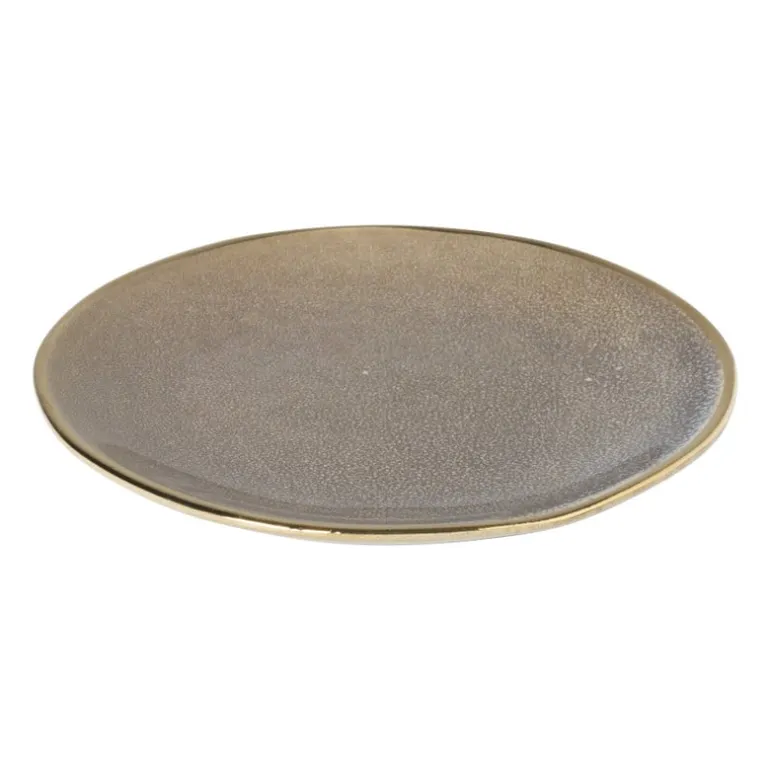 Gebaksbordje met gouden rand - grijs - ø15 cm