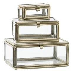 Glazen doosjes - goudkleurig/transparant - set van 3