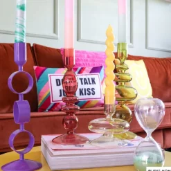 Glazen kandelaar - rood - ø9x22.5 cm