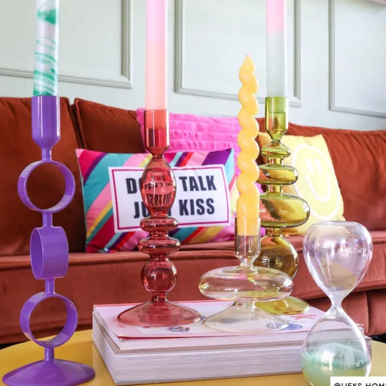 Glazen kandelaar - rood - ø9x22.5 cm