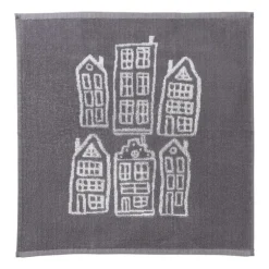 Handdoek antraciet huisjes - antraciet/wit - 50x50 cm