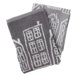Handdoek antraciet huisjes - antraciet/wit - 50x50 cm