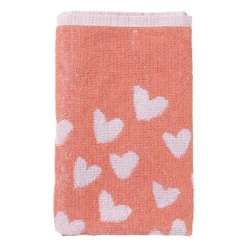 Handdoek hartjes - lila/koraal - 50x50 cm