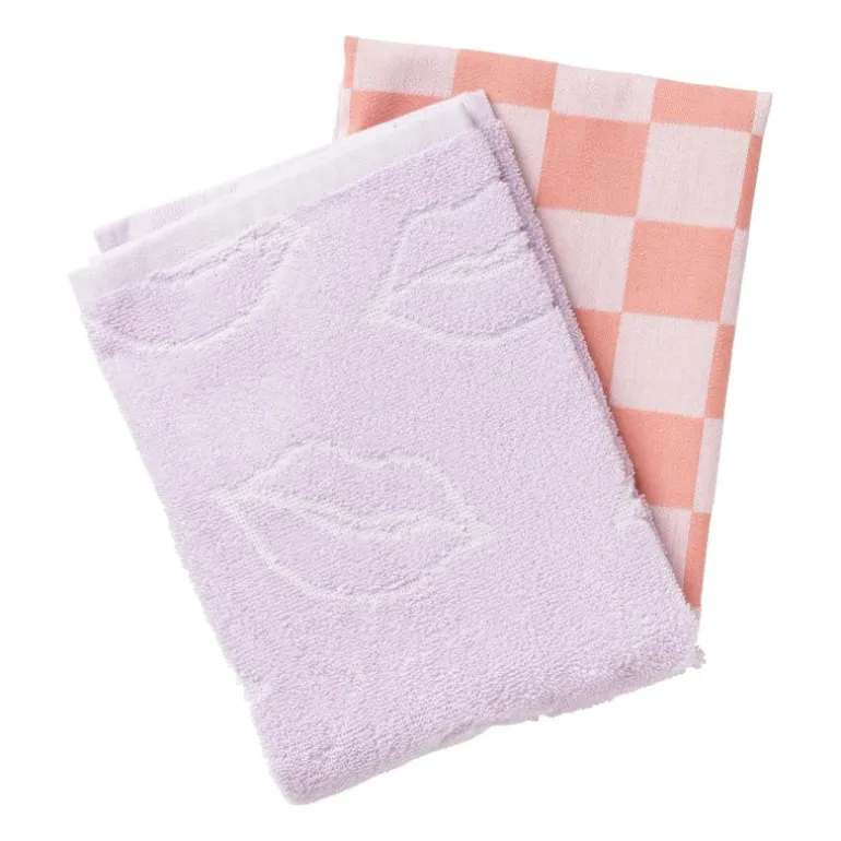 Handdoek lippen - lila/wit - 50x50 cm