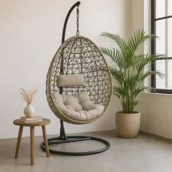 Hangstoel Hawaii met beige kussens - bruin - 196 cm