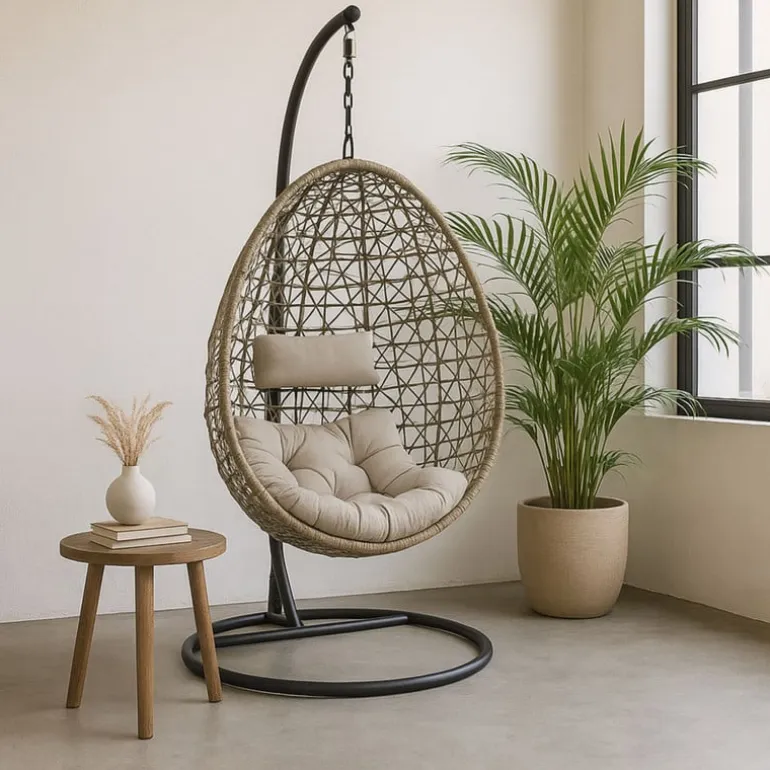 Hangstoel Hawaii met beige kussens - bruin - 196 cm