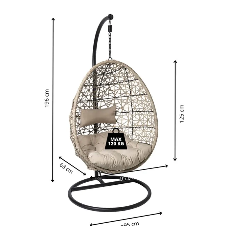 Hangstoel Hawaii met beige kussens - bruin - 196 cm