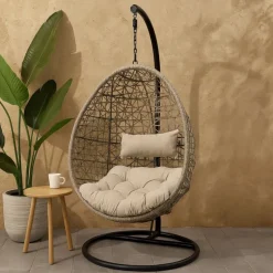 Hangstoel Hawaii met grjize kussens - bruin - 196 cm