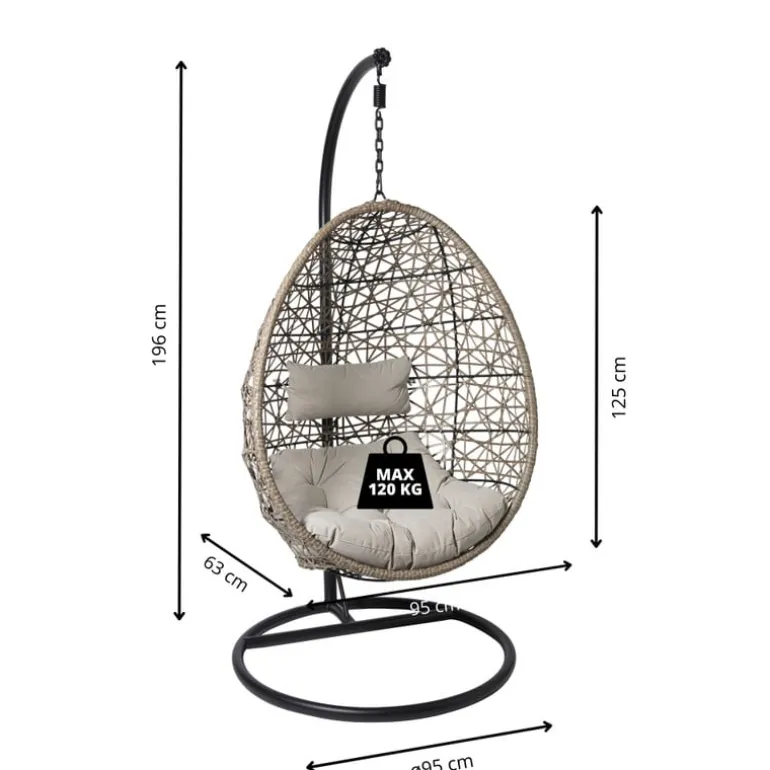 Hangstoel Hawaii met grjize kussens - bruin - 196 cm