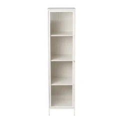Hoge kast Luca met geribbeld glazen deurtje - offwhite - 160x42x40 cm