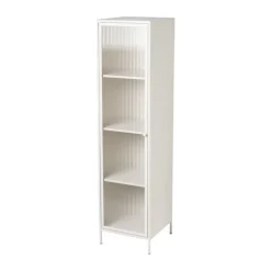 Hoge kast Luca met geribbeld glazen deurtje - offwhite - 160x42x40 cm