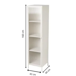Hoge kast Luca met geribbeld glazen deurtje - offwhite - 160x42x40 cm