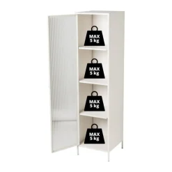 Hoge kast Luca met geribbeld glazen deurtje - offwhite - 160x42x40 cm