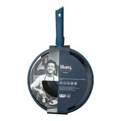 Hugo Kennis hapjespan met deksel - blauw/zwart - ø28x8 cm