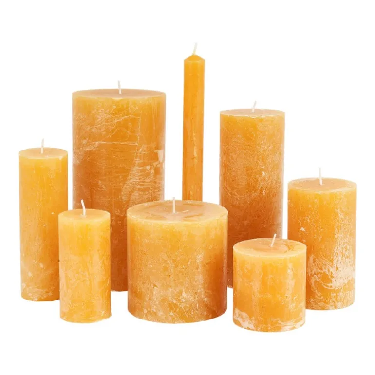 Kaars rustiek - okergeel - ø7x7 cm