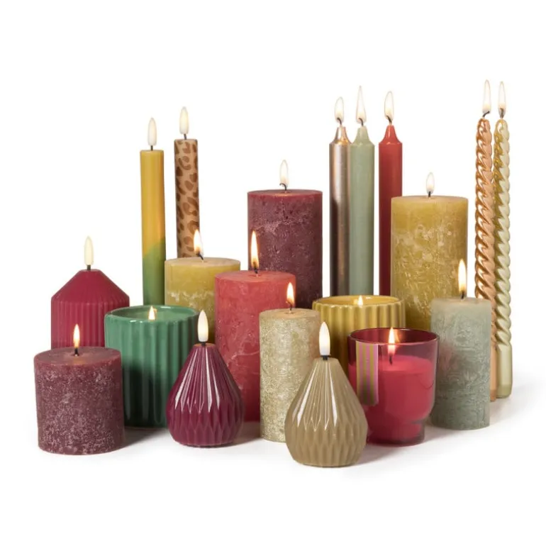 Kaars rustiek - olijfgroen - ø7x12 cm