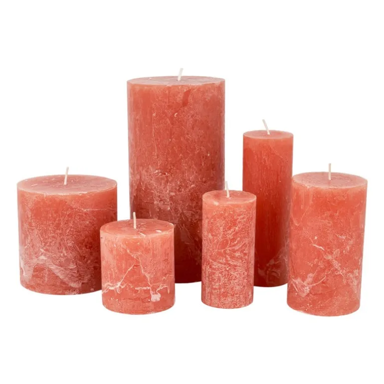 Kaars rustiek - oranje/terra - ø7x18 cm