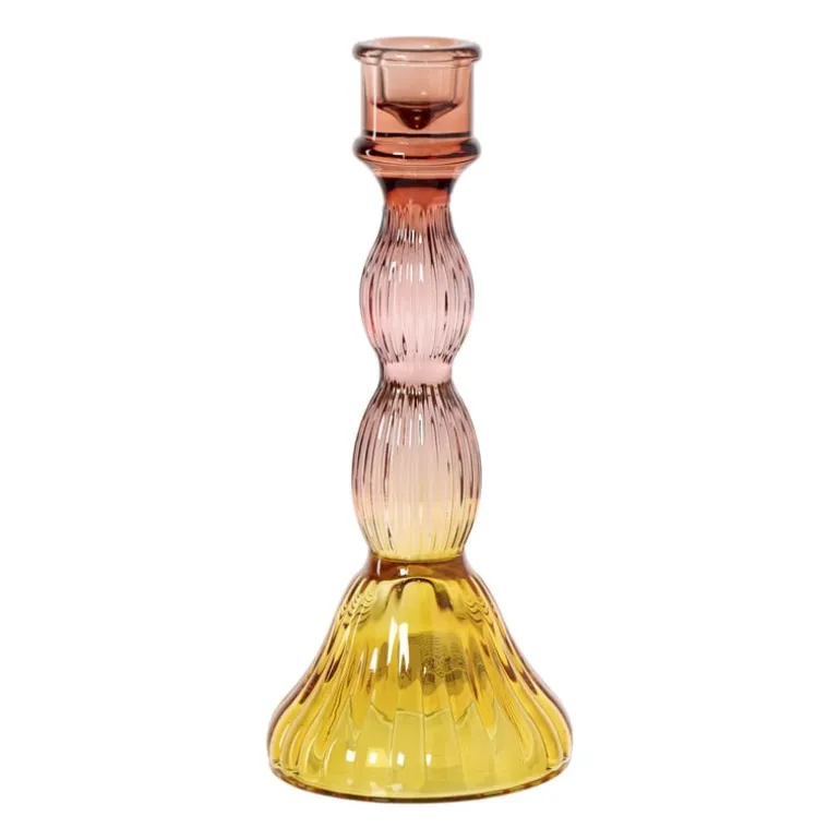 Kandelaar groot - rood/geel - ø9.5x23 cm