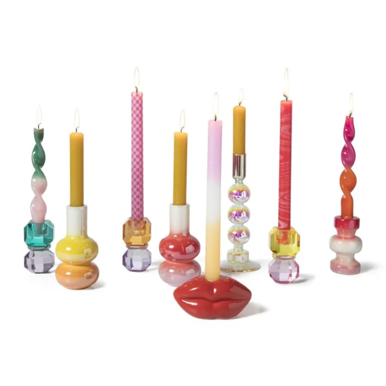 Kandelaar kristal - roze/geel - ø5.5x9 cm