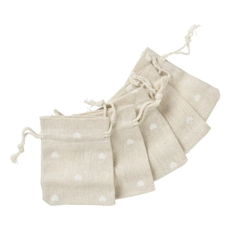 Katoenen cadeauzakjes met hartjes - set van 5