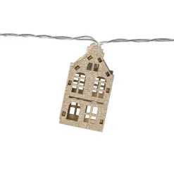 Kerst lichtslinger met huisjes - goudkleurig - 135 cm