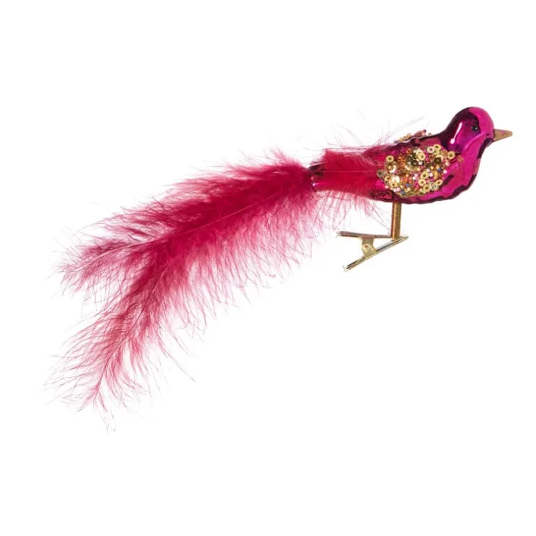 Kerst vogel op clip - paars - 6x15x3.5 cm