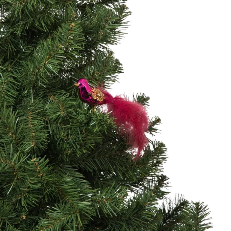 Kerst vogel op clip - paars - 6x15x3.5 cm