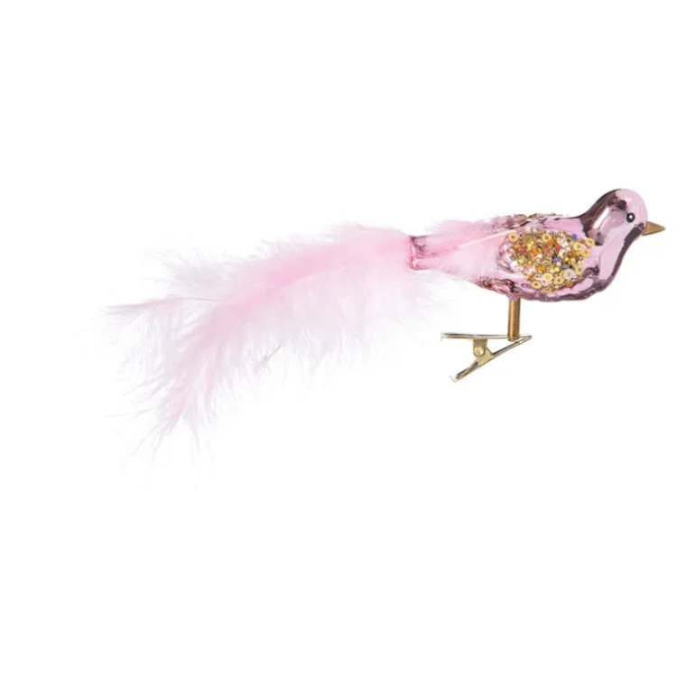 Kerst vogel op clip - roze - 6x15x3.5 cm