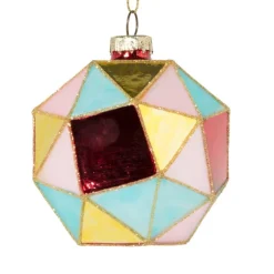 Kerstbal blokkig - roze/blauw - ø8 cm