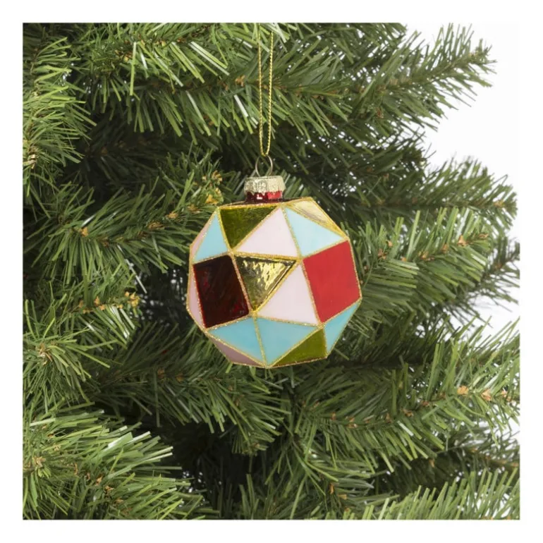 Kerstbal blokkig - roze/blauw - ø8 cm